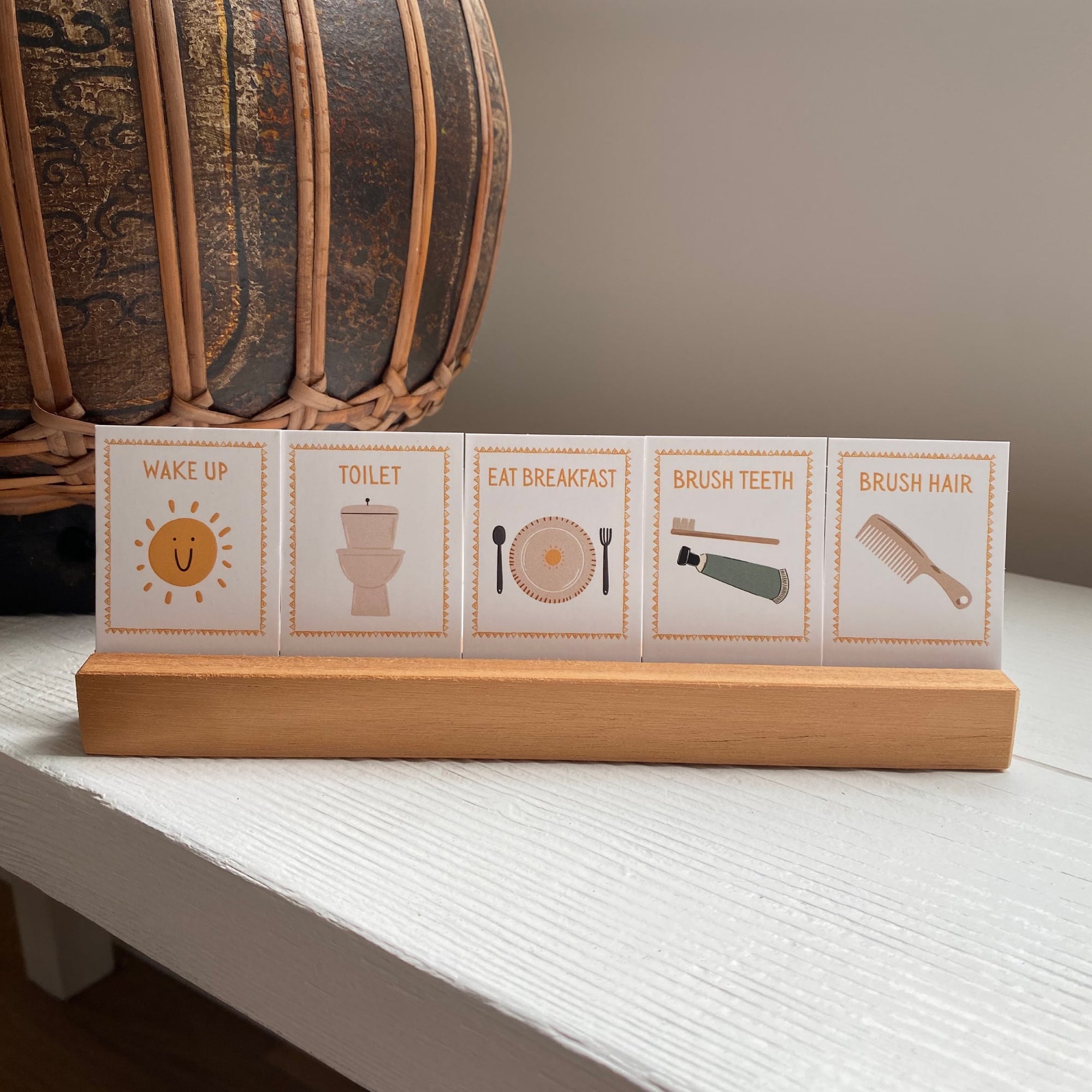 toddler routine cards with display stand