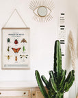 boho bedroom with vintage insect poster