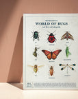 educational poster showing watercolour bugs and facts for kids. Leaning against terracotta colour wall
