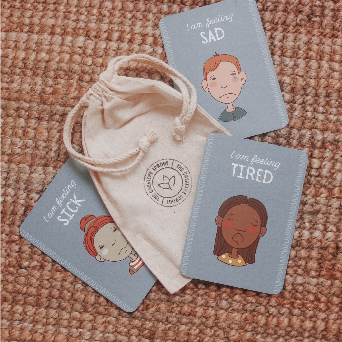 calm corner cards on floor to help with emotional intelligence for kids