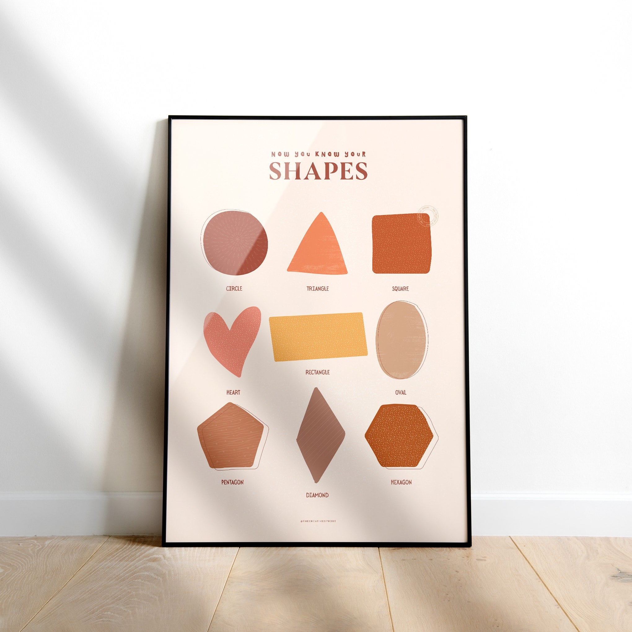 shapes poster for kids in boho bedroom