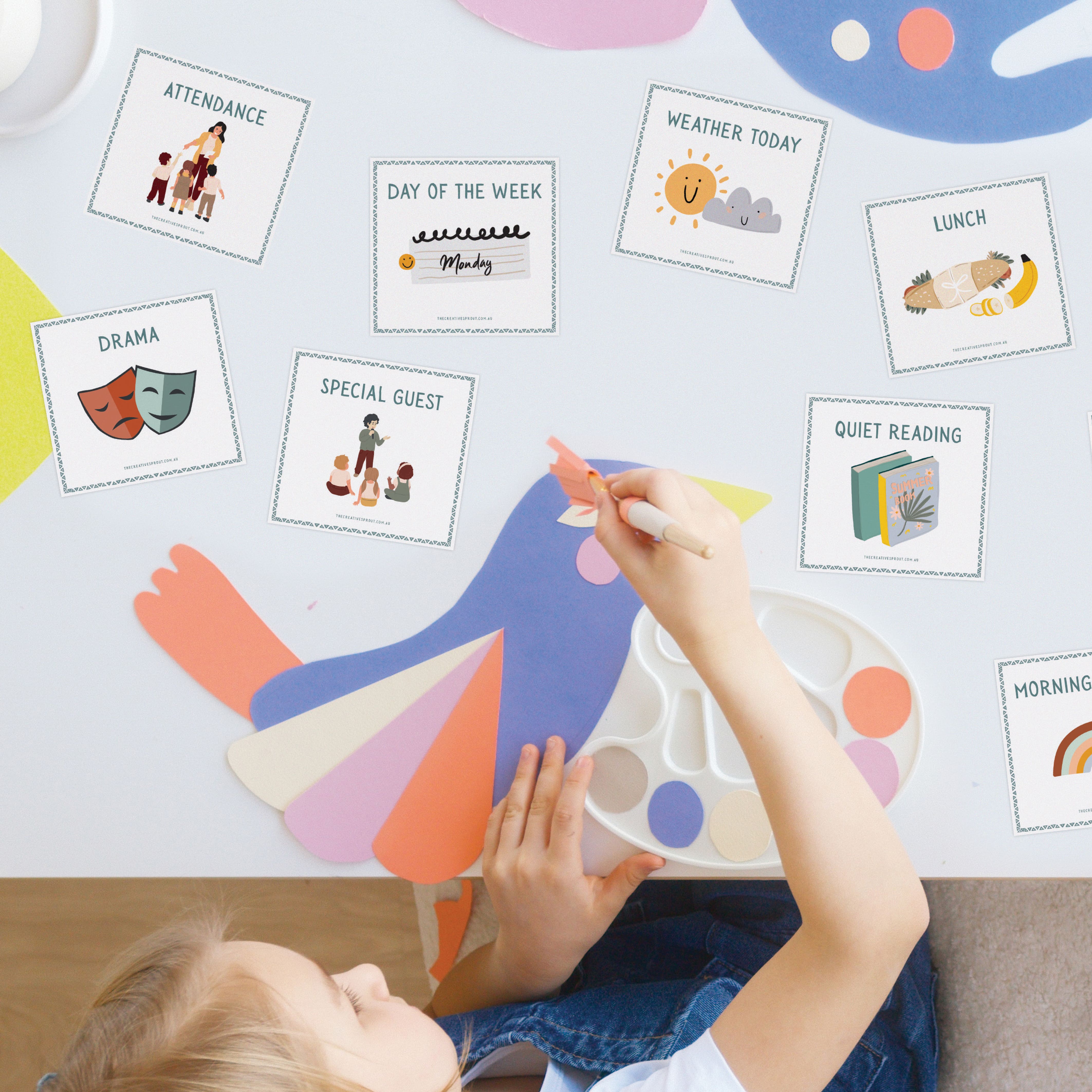 child with printable classroom decor