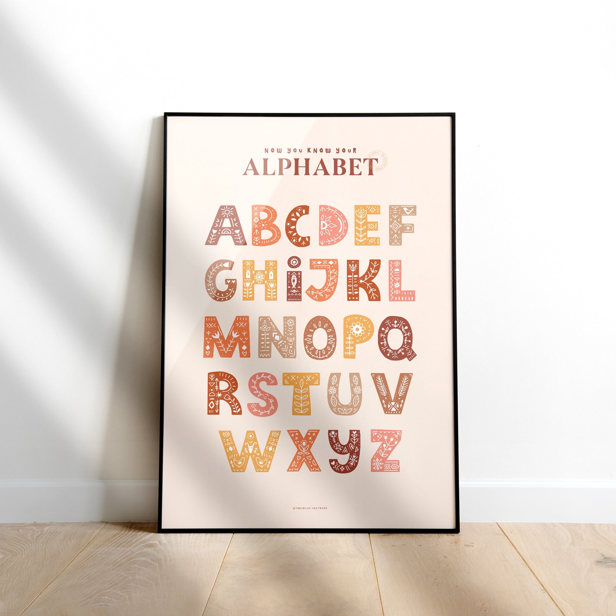 framed poster of alphabet in child&#39;s nursery