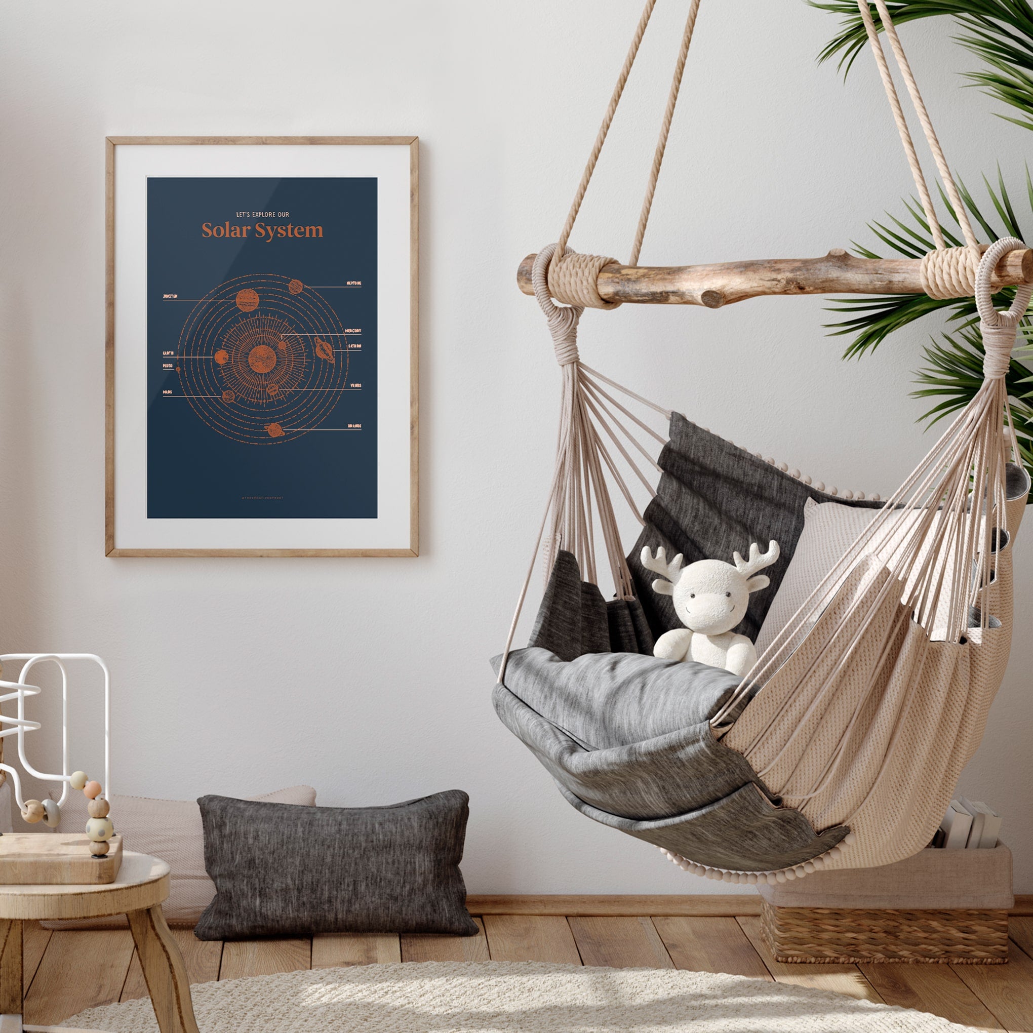 solar system poster in boho nursery
